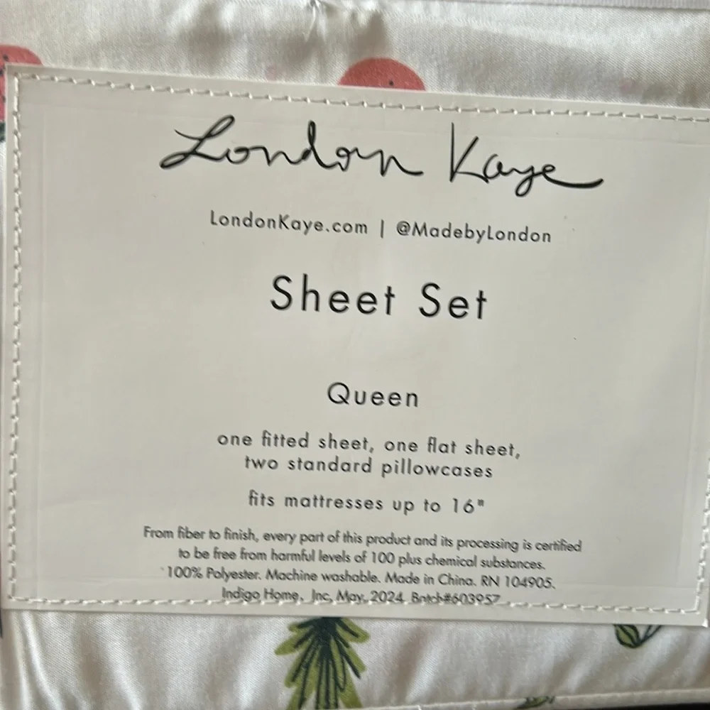 London Kaye Fruit Pineapple Watermelon Cherry Summer Queen Sheet Set 4 Pc